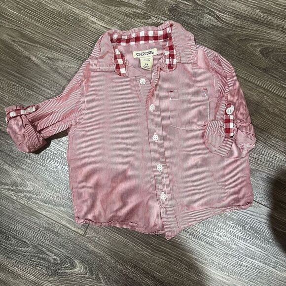 Cherokee 2T Red Striped Button up - Picture 1 of 5